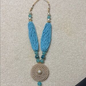 Elegant Blue and Gold tone Beaded Necklace